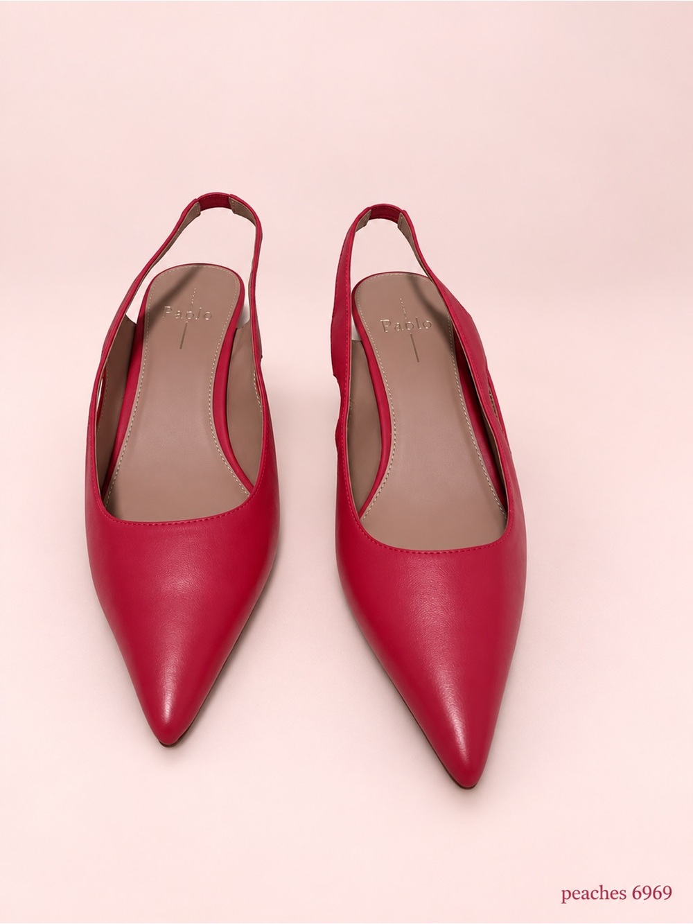 Red Suede & Leather Pointed-Toe Slingback Kitten Heels